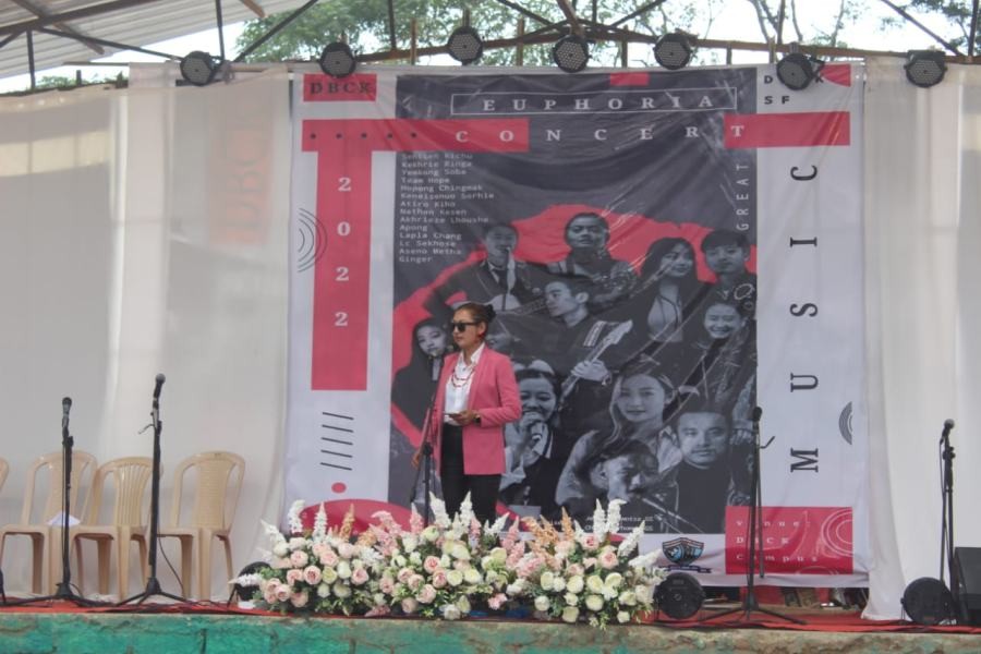 Onen Nenty speaking during the Euphoria Concert as part of the annual Euphoria Festival at Don Bosco College Campus, Kohima on September 23.